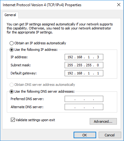 Zuweisen einer statischen IP auf einem Windows-PC