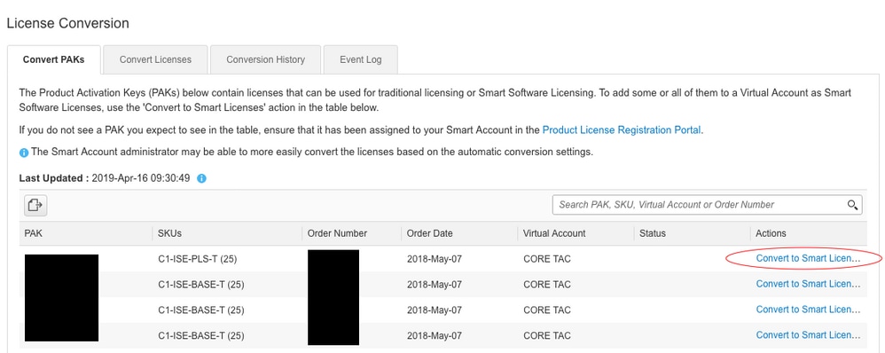 Wählen Sie „Convert to Smart Licensing“ (In Smart Licensing umwandeln) aus.