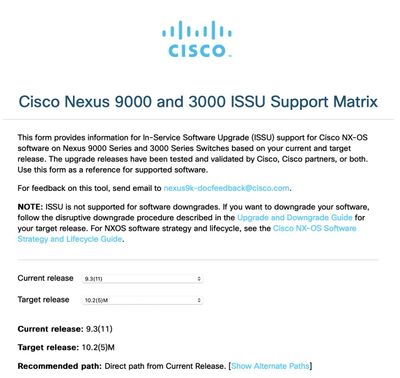 Cisco Nexus 9000和3000 ISSU支援表