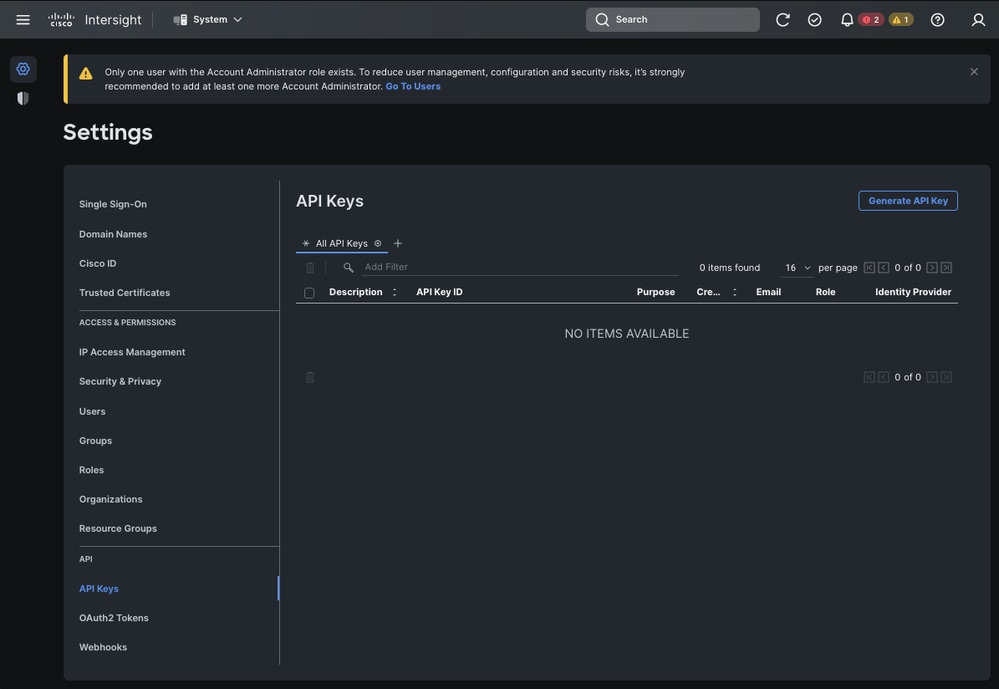 Systeem/instellingen/API-toetsen voor sleutellocatie van API