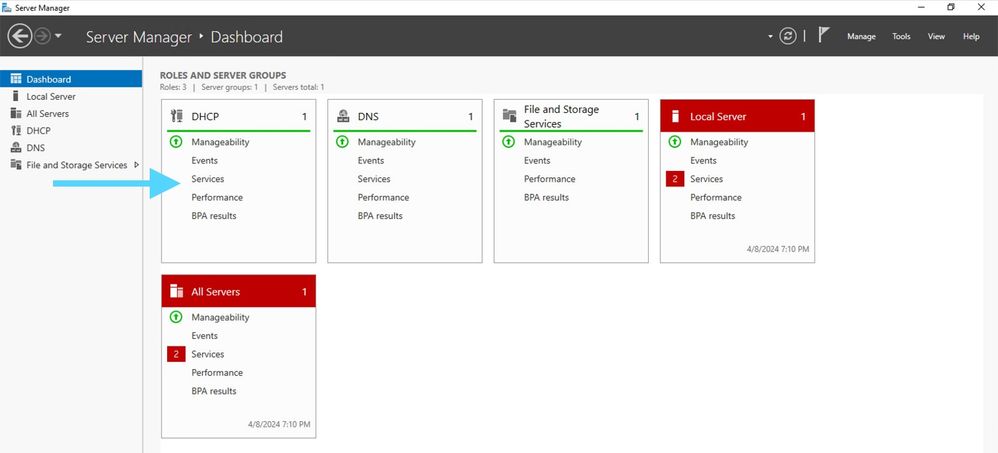 Dashboard vom Server Manager unter Windows Server 2022