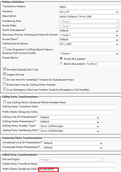 Configure PSAP Callback - Pattern Definition