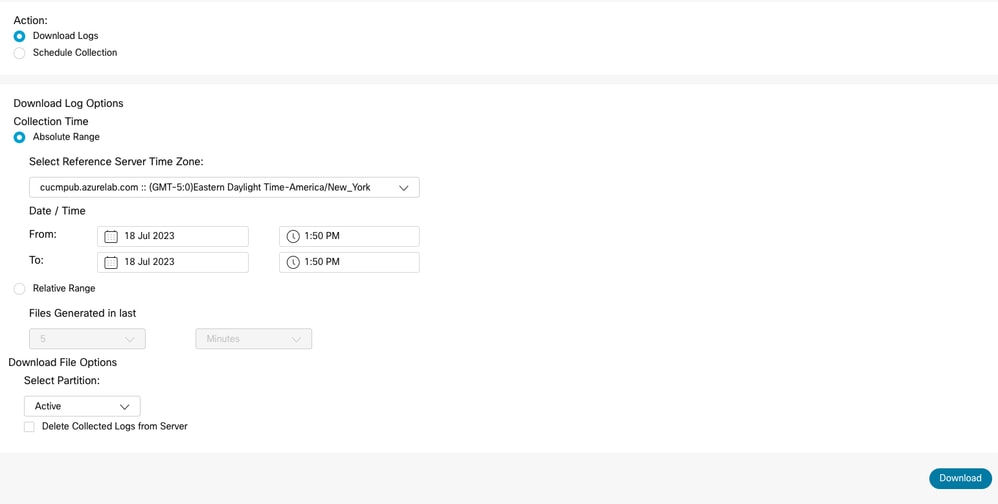 Web RTMT Download Log