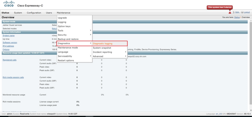 Expressway-Core Diagnostic logging