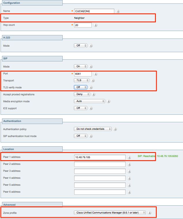 EXP NACHBAR CUCM TLS Nein Verifizieren