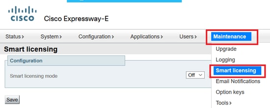 Configura - Passare a Manutenzione, scheda Smart Licensing