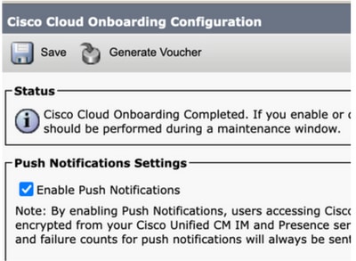 Case à cocher Configuration des notifications Push CUCM