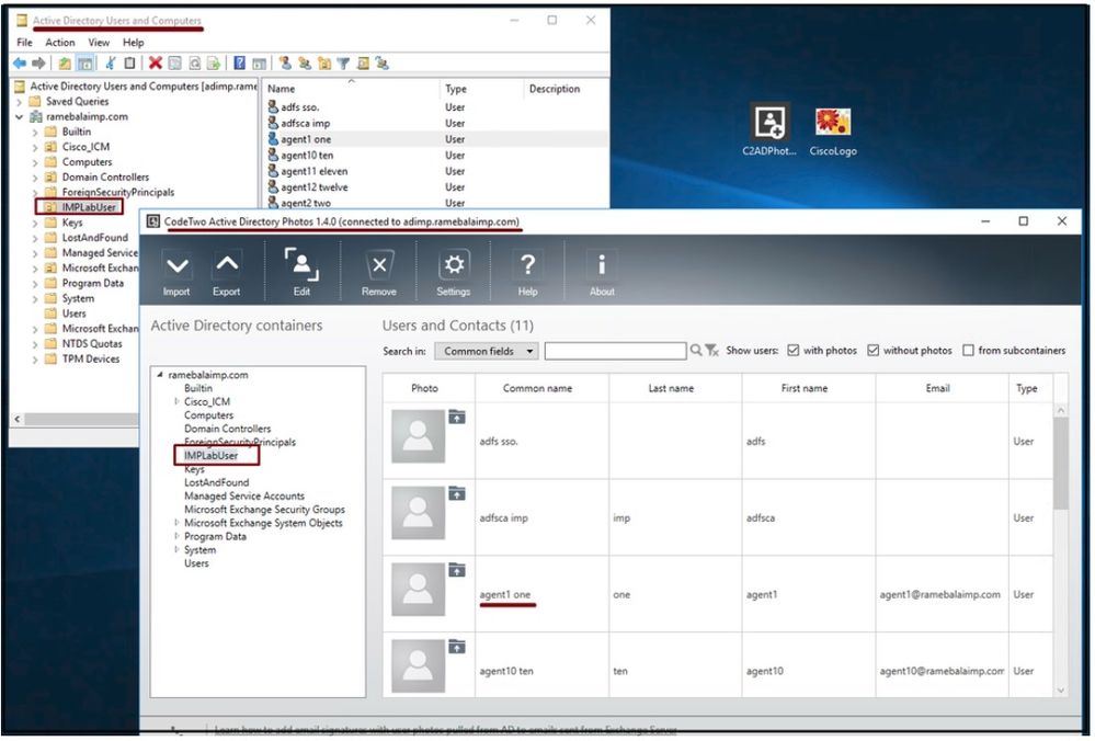 Les utilisateurs du serveur LDAP s'affichent dans l'interface logicielle « CodeTwo Active Directory Photos ».