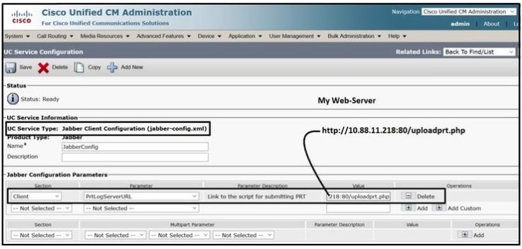 Configurazione dei dettagli del server Web in Configurazione client Jabber (jabber-config.xml).