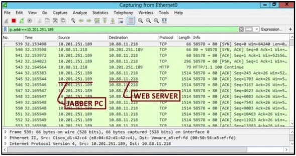 L'acquisizione di Wireshark sul server Web mostra le transazioni dei file PRT.