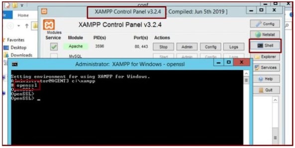 Eseguire il comando openssl tramite la shell del pannello di controllo XAMPP.