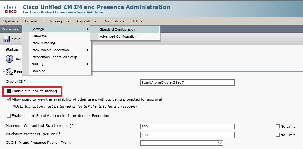 Enable availability sharing UNchecked