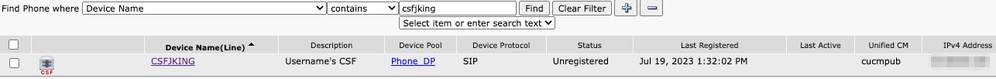 CUCM CSF Unregistered