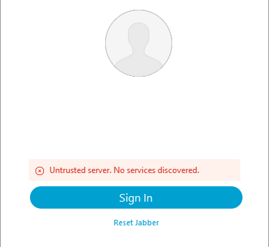 Error de inicio de sesión: servidor no fiable. No se detectaron servicios.