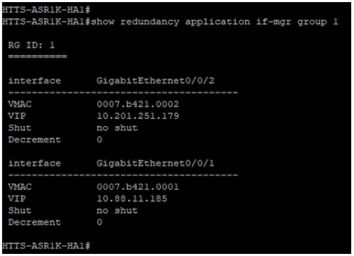 从CUBE-1输出命令“show redundancy application if-mgr group 1”。