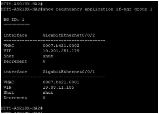 Résultat de la commande « show redundancy application if-mgr group 1 » à partir de CUBE-2.