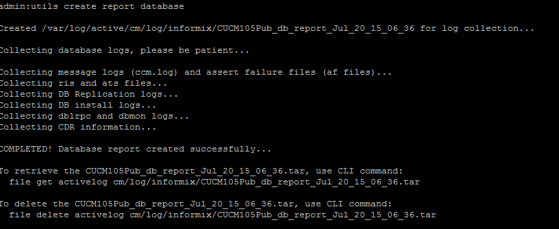 Troubleshoot CUCM db Replication - Run the utils create report database Command