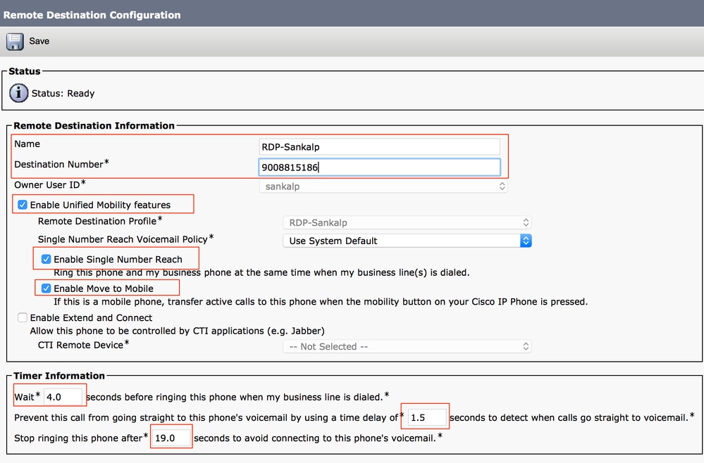 Set Remote Destination Configuration Parameters