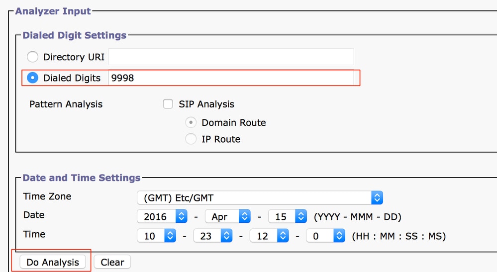 Set up the Dialed Number Analysis for the Directory Number of the Desk Phone