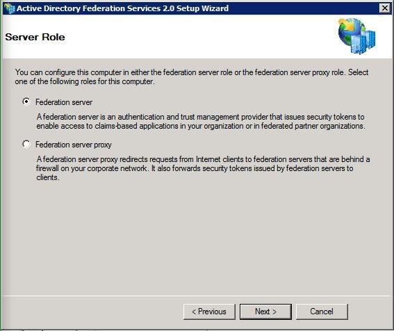 SSO with CUCM and AD FS - Install AD FS 2.0 - Select the Federation Server Option