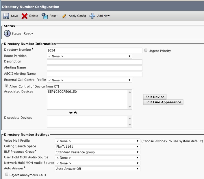 Configurazione numero directory