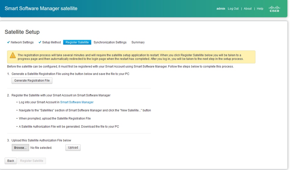 Satellite Setup - Register Satellite