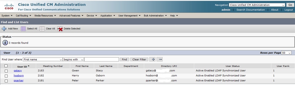 Navegue até CUCM Administration, User Management, End User