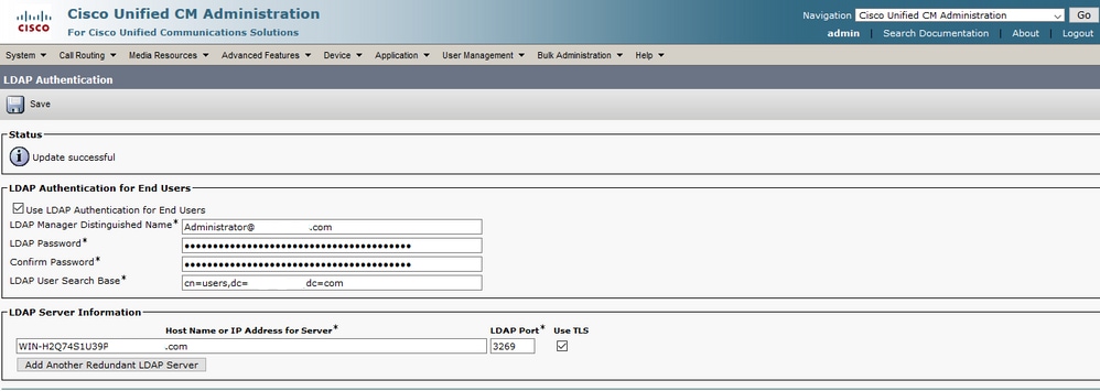 تكوين مصادقة LDAP الآمنة