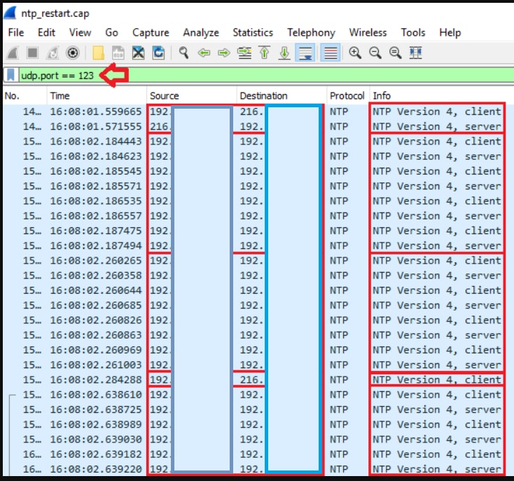 udp 포트 123 패킷 캡처