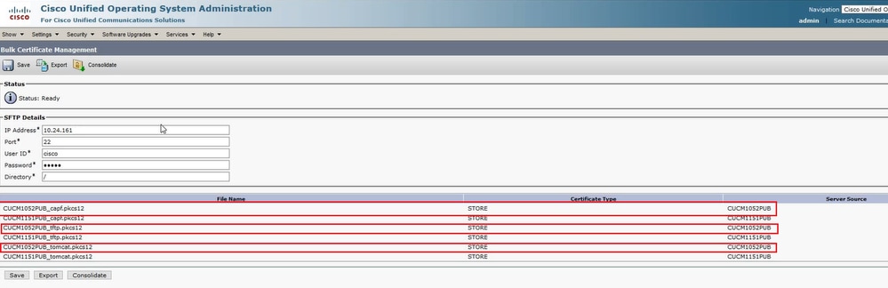 PKCS12文件导出到SFTP。