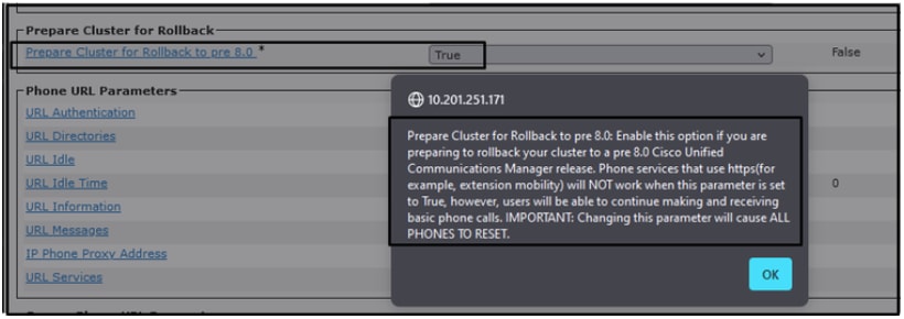 Prepare Cluster for Rollback to pre 8.0パラメータに関する情報