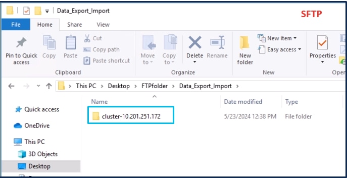 Ubicación de datos exportados en el servidor SFTP