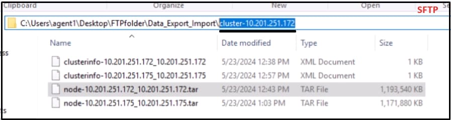 Ubicación de datos exportados en el servidor SFTP