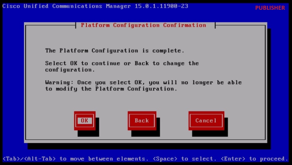 Confirmación de configuración de plataforma