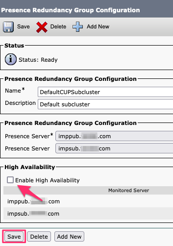 CUCM Disable High Availability