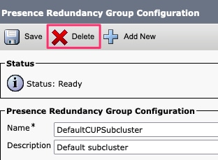 CUCM Delete Presence Redundancy Group