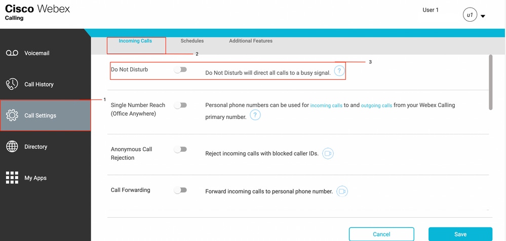 Cisco Webex Calling - Call Settings - Do Not Disturb