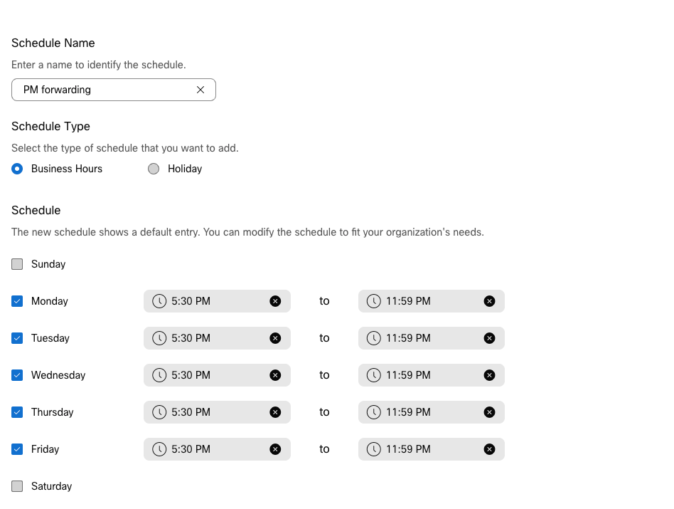 PM Forwarding Schedule