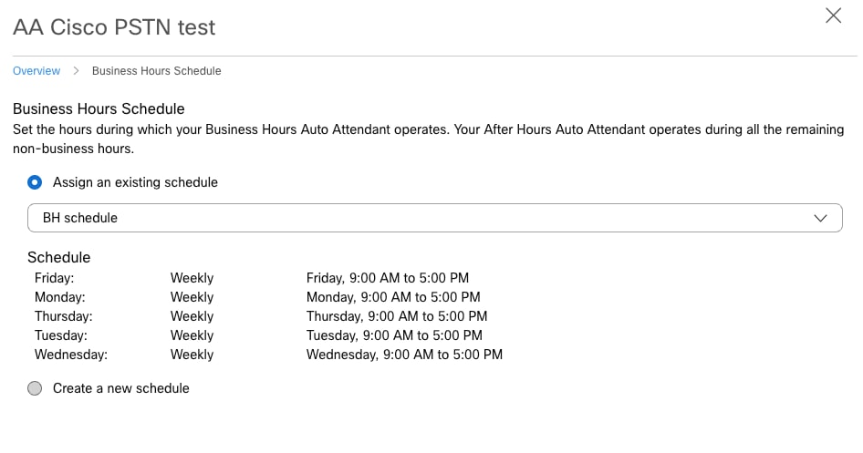 Business Hours Schedule