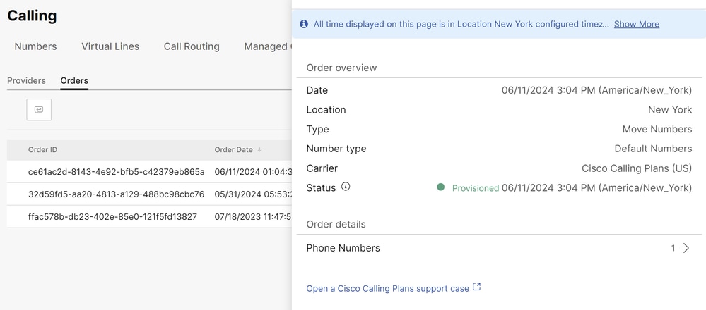 Page Commandes dans Control Hub