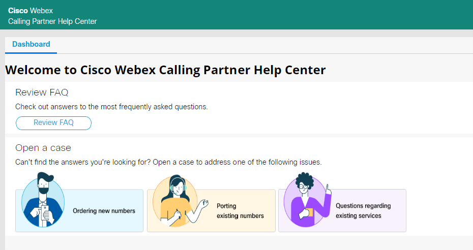 Cisco Webex Calling Partner Help Center home page.