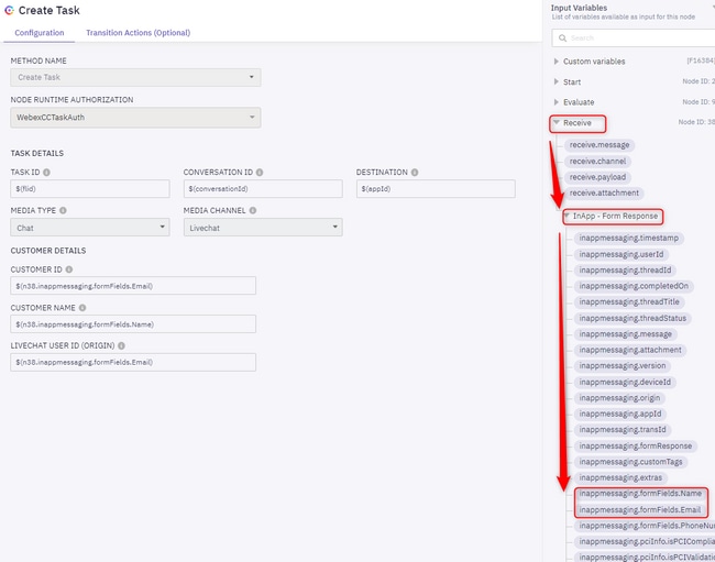 Input Variables fields match