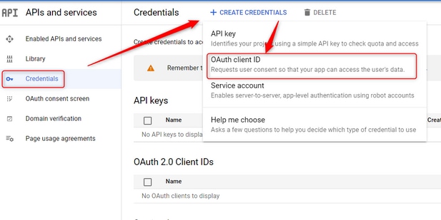 Create OAuth client ID