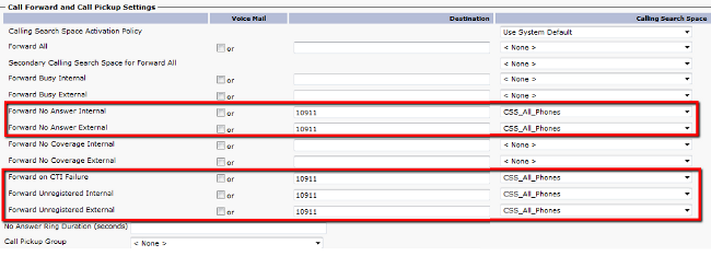 Call Forward and Call Pickup Settings