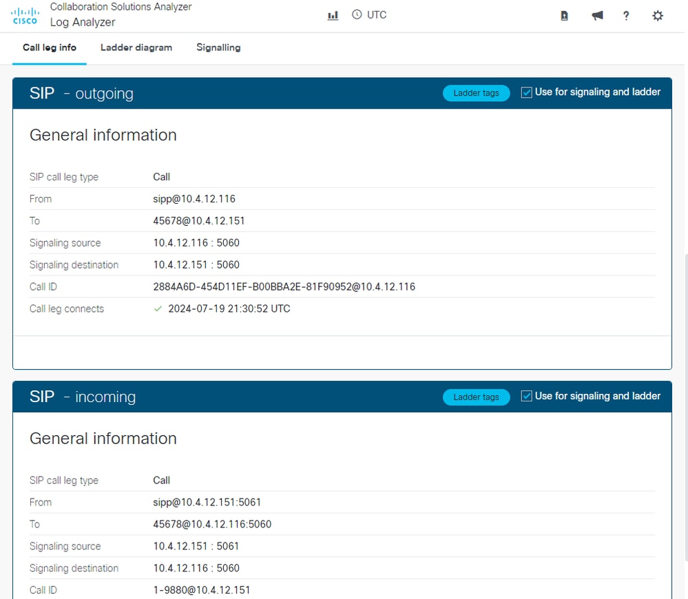 Log Analyzer Call Leg Info