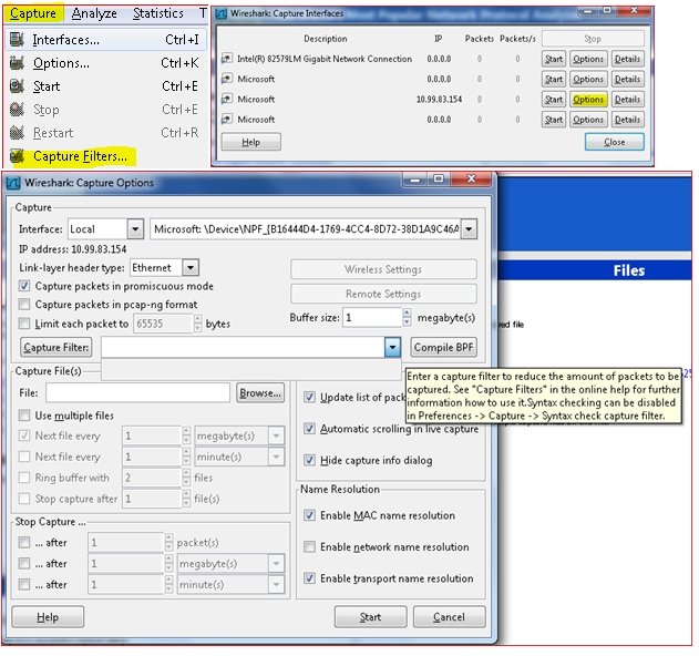 메뉴 옵션 Wireshark