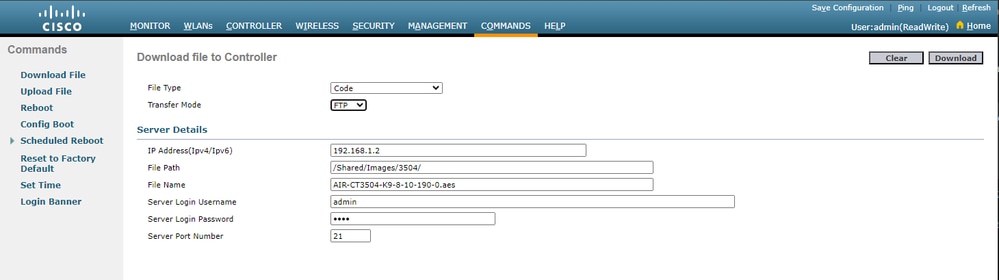 Configurações de transferência FTP