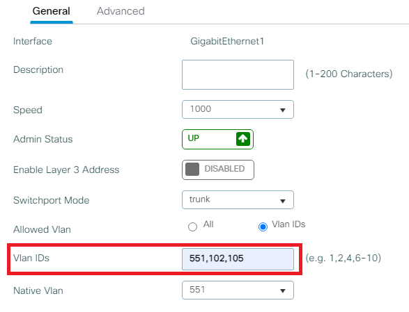 La configurazione relativa all'impostazione dell'interfaccia se si usano ID VLAN specifici