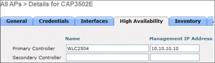 15_2500 WLC AP High Availability Settings