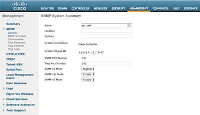 Resumo do sistema SNMP